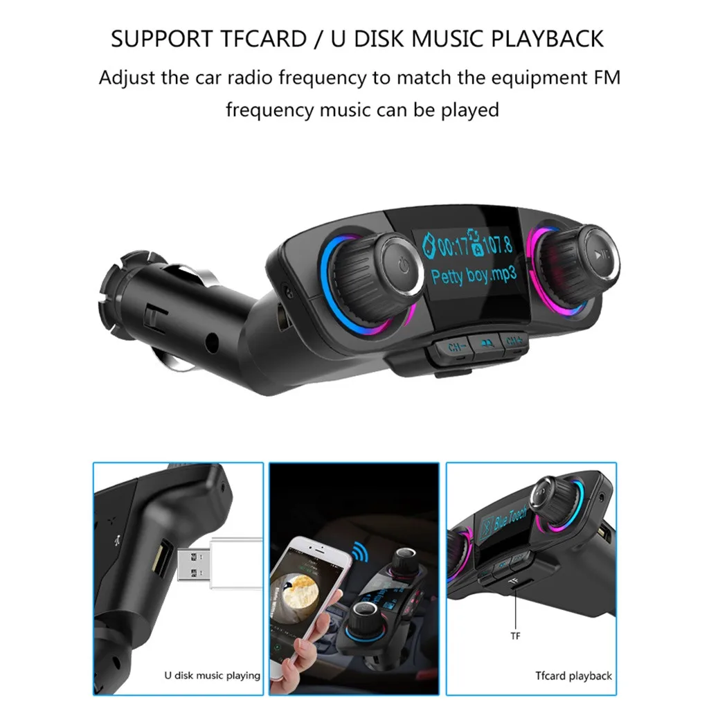 Беспроводной Bluetooth Handsfree автомобильный комплект fm-передатчик Автомобильный дисплей Bluetooth MP3 двойной USB TF карта вход