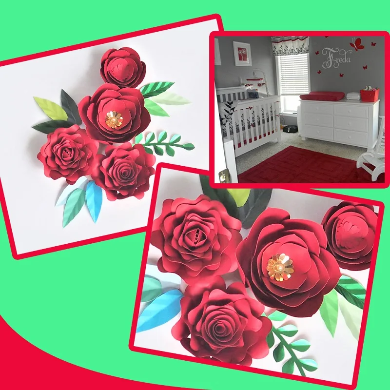 

DIY Giant Paper Flowers Red Rose Fleurs Backdrops 4pcs+10 Leave For Wedding Party Decorations Baby Nursery Video Tutorial
