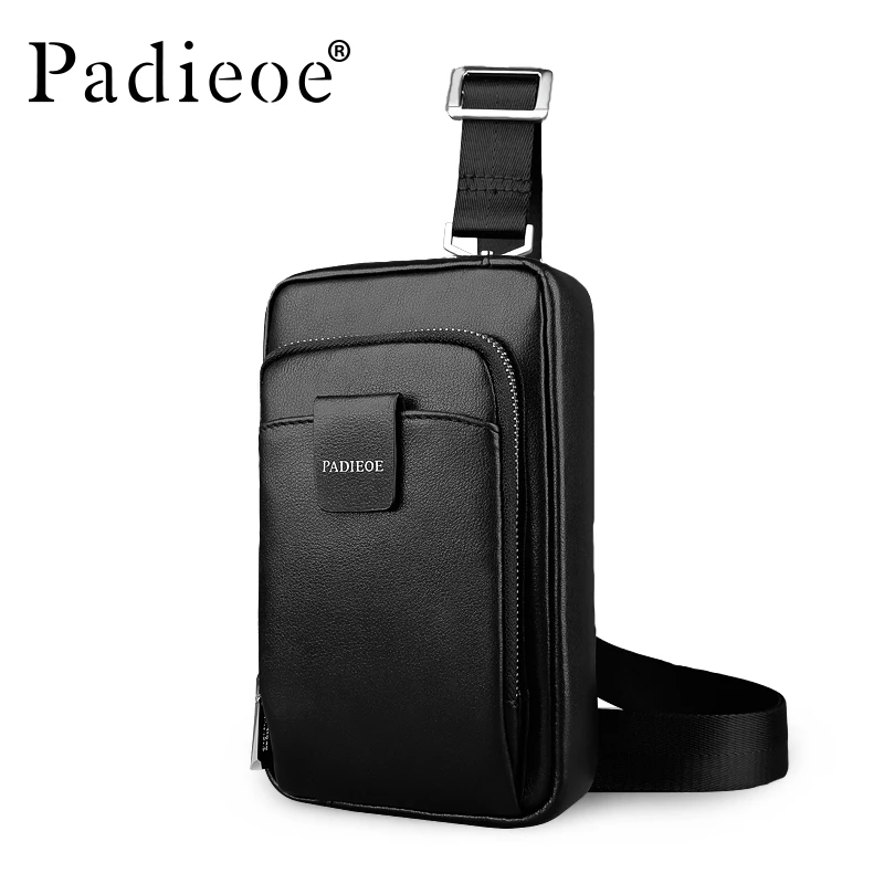 

Padieoe Fashion Men Messenger Bags CrossBody Shoulder Bag Chest Pack Genuine Leather Business Brand Mens Bag