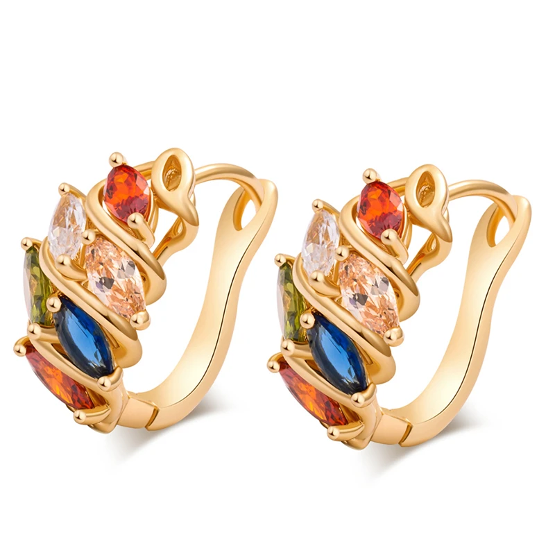 

Elegant Multicolor Garnet Morganite Crystal Zircon Gold Color Ear Jewelry Hoop Huggie Earring M03-ER0243