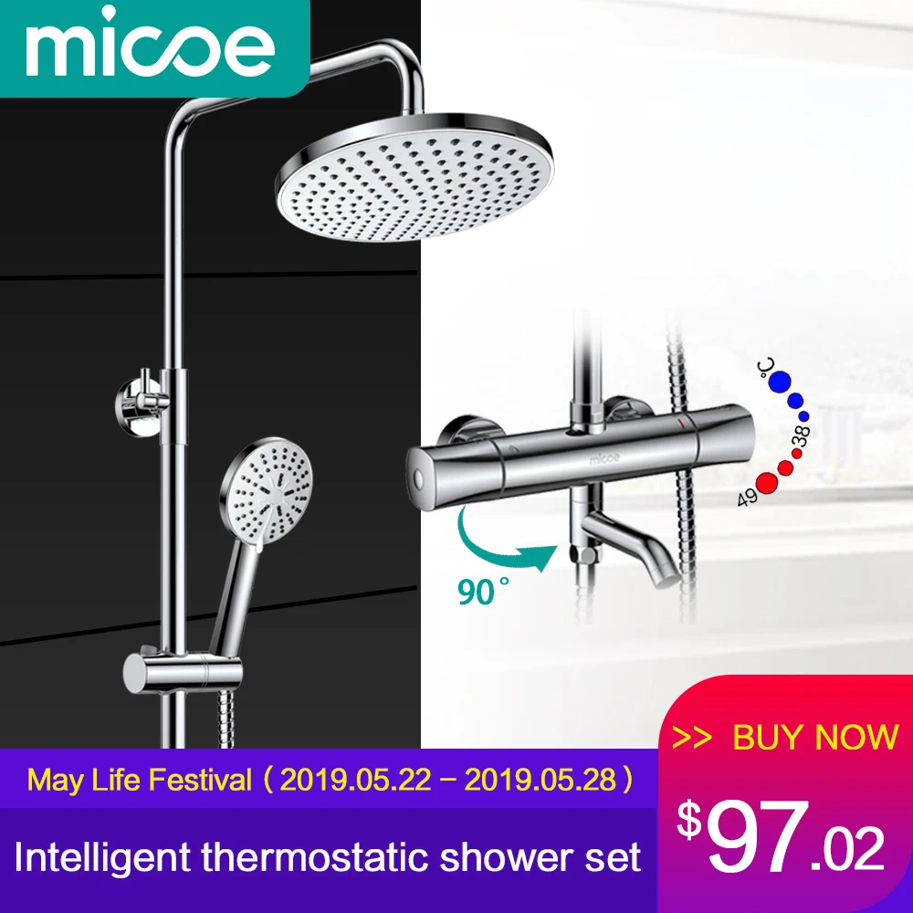Micoe Bathroom Rainfall Shower Set Intelligent Thermostatic Bath Shower  Faucets Thermostatic Mixing Valve Shower Tap