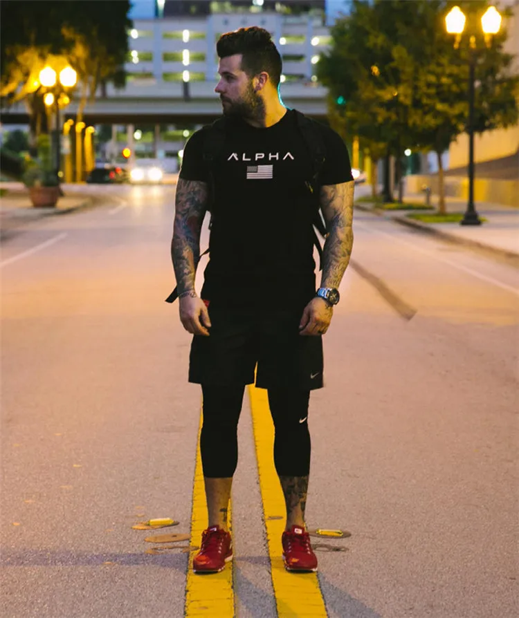Хлопковая Спортивная футболка, Мужская футболка с коротким рукавом для бега, Мужская футболка для тренировок, фитнеса, Спортивная футболка для кроссфита