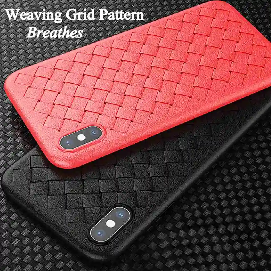 

Thin Weaving Grid Leather Patterned Phone Bag Case for iPhone XS Max XR iphoneXS Soft Silicone Cover Cases for iPhone XR Coque