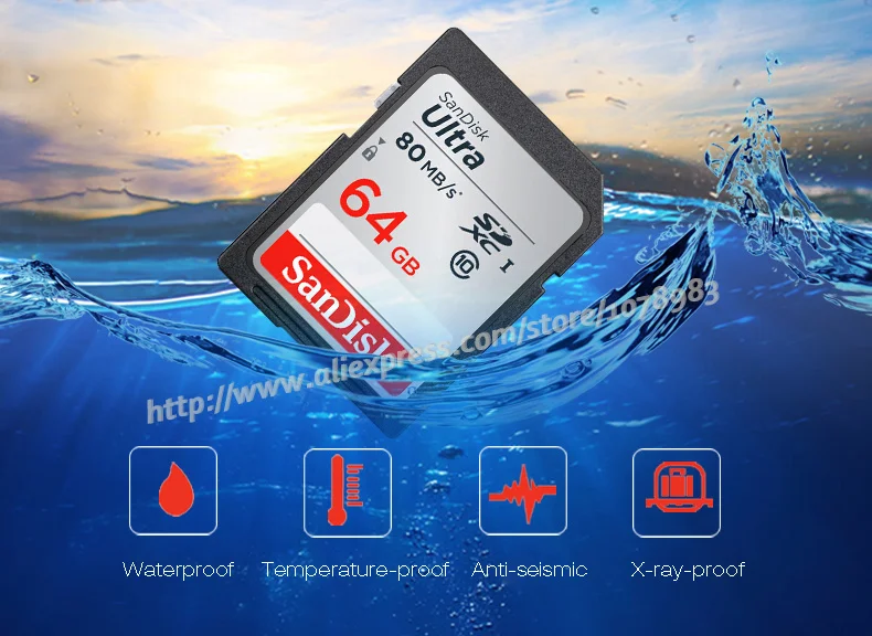 Карта памяти SanDisk Ultra SD карты Class10 16 gb 32 ГБ, 64 ГБ и 128 Гб Скорость чтения до 80 МБ/с. флэш-карта TF stick для камеры