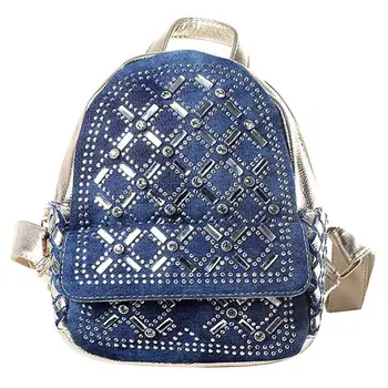

2019 New Fashion Rhinestone Women Backpacks Vintage Girls School Bags for Girls Black PU Leather Canvas Women Backpack