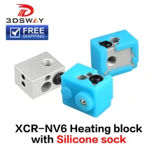 FreeShipping 3DSWAY 3D Printer Part XCR-NV6 Heating Block with Silicone Sock 0.4mm Nozzle E3D V6 Hotend DIY Kit Heated Block 1pc