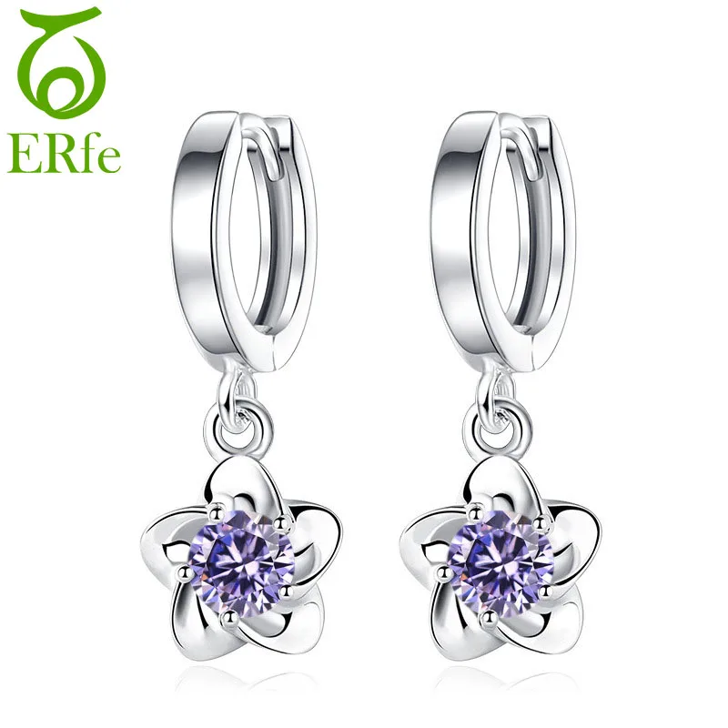 

Korean Minimal Small Purple Crystal Flower Earrings Dangle 925 Sterling Silver CZ Marquise Drop Errings Women Brincos SE005