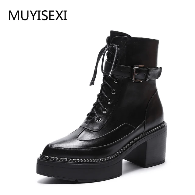 $US $58.45  Army green Boots Military Genuine Leather Pointed Toe High Heels Platform Women Ankle Boots Zipper 