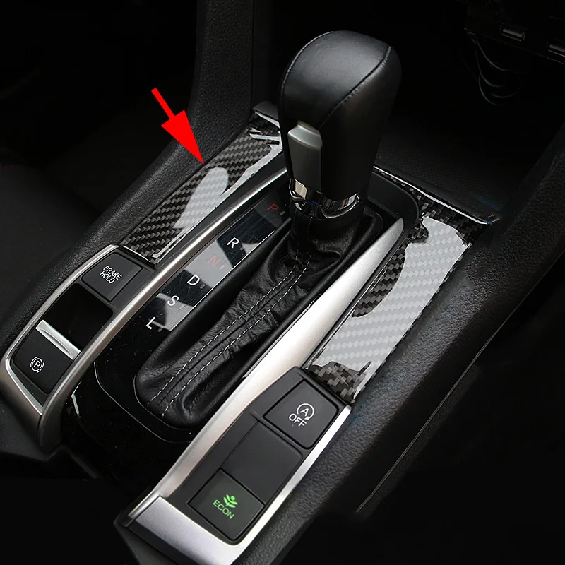 Us 13 77 Carbon Fiber Look Gear Shift Cover For 2016 2019 Honda Civic 10th Sedan Coupe Hatchback Interior Knob Box Molding Decoration In Chromium