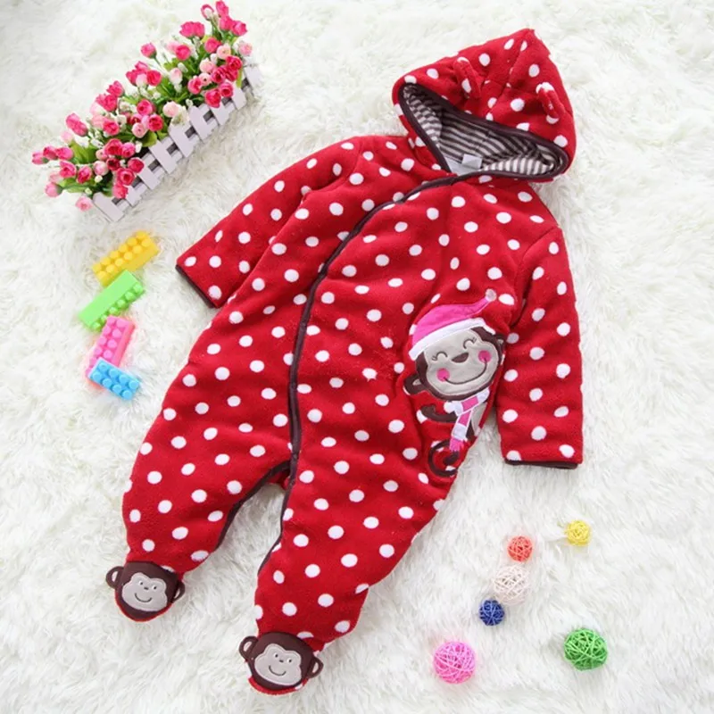 

Pink Polka Dot Romper Winter Overalls For Girls Footsies Kids Jumpsuit Hooded Baby Wear Newborn Baby-Clothes Infant-Clothing