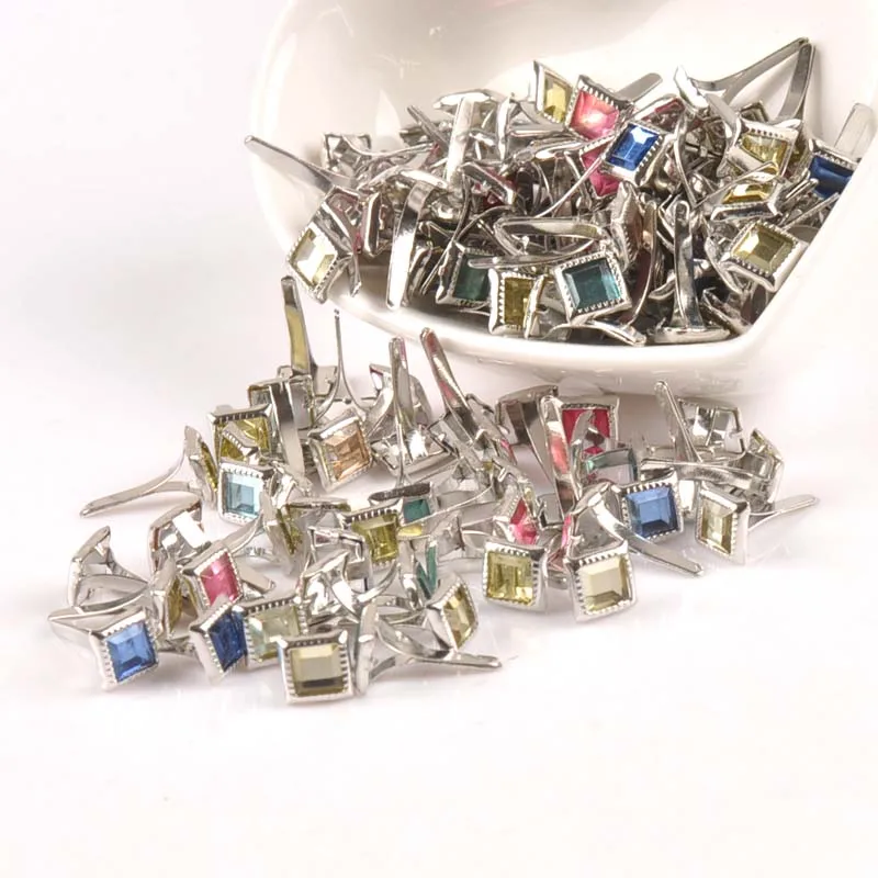Mixed square Rhinestone Brad Scrapbooking Embellishment Fastener Brads Metal Crafts Shoes Decoration 50PCs 7x7x15mm CP2199 metal brads scrapbooking decoration