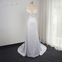 Новое дизайнерское свадебное платье со съемным шлейфом без рукавов оболочка прозрачная спина сексуальное свадебное платье на заказ настоящая фотография Наоми