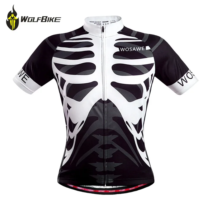 WOSAWE Men Skeleton Bone Cycling Jersey Mountain Road Bike Bicycle