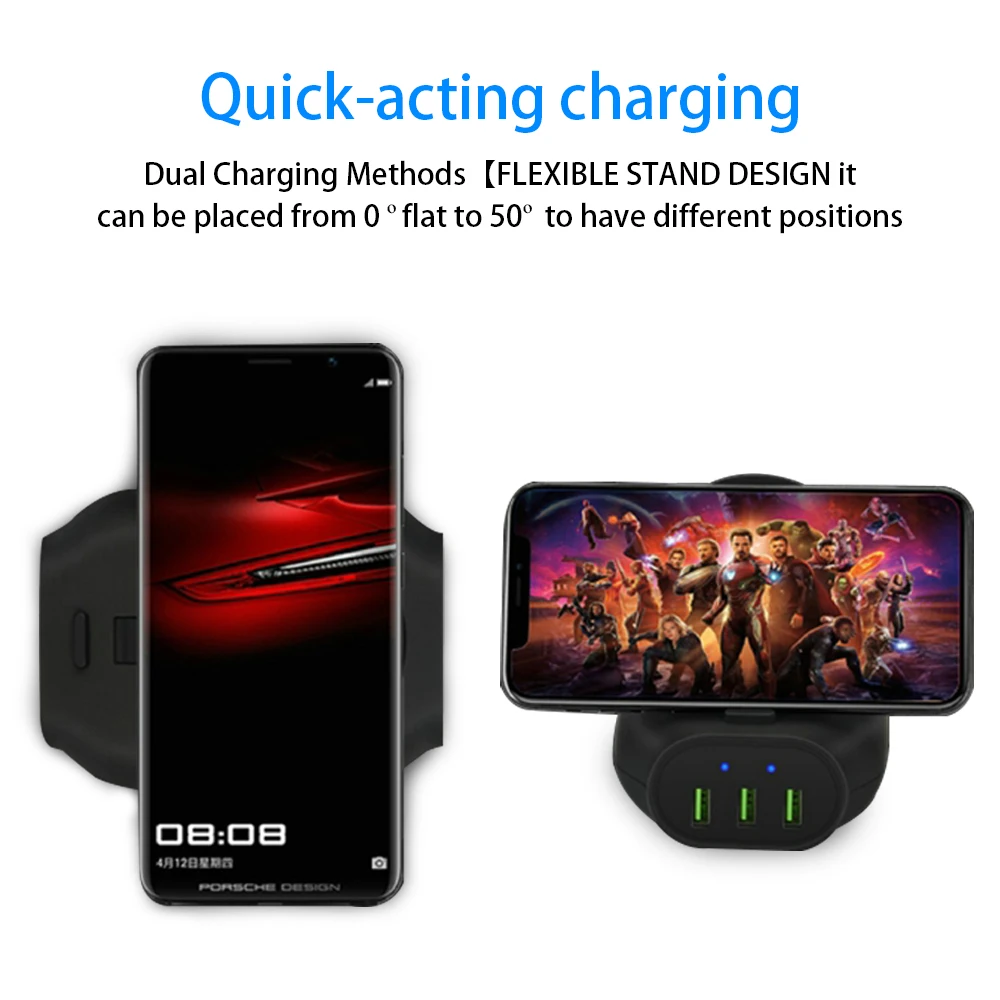 Ascromy 3 USB быстрое QI Беспроводное зарядное устройство Подставка для Apple iPhone X 8 Plus