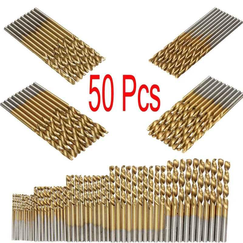 50Pcs Titanium Coated Hss Drill Bit Set Engineering 1-3mm High Steel Drill Woodworking Wood Tool for Wood Plastic Aluminum 50Pcs Titanium Coated Hss Drill Bit Set Engineering 1-3mm High Steel Drill Woodworking Wood Tool for Wood Plastic Aluminum