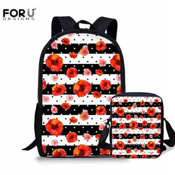 

FORUDESIGNS 2PCS/Set School Bags Watercolor Poppies Pattern School Backpack for Teenage Girls Children Bookbag Satchel Mochila