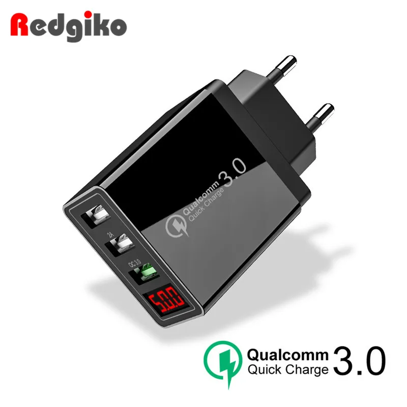 

Quick Charge 3.0 USB Phone Charger LED Digital 3 Ports USB 3A LED Display EU Wall Phone Charger Fast Charging For iPhone Samsung