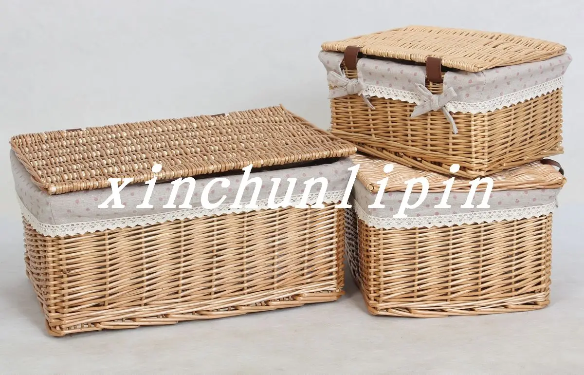 Promotion Caixa Organizadora Willow Storage Basket With Lid Large Rustic Baskets Box Cosmetic