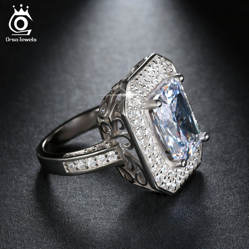 ORSA JEWELS Women's Ring 6 Carat AAA Cubic Zirconia Cushion Cut Wedding Ring Silver Color Engagement Rings For Women AOR103