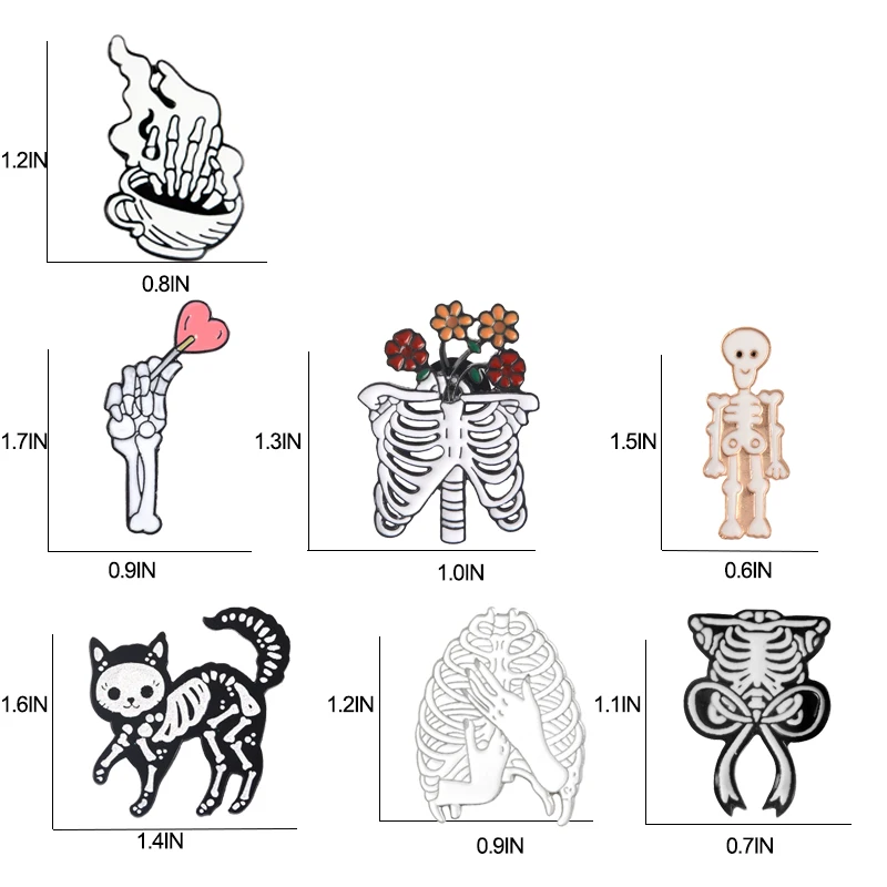 Qihe ювелирные изделия, ребристая клетка, коллекция булавок, ребристая клетка, скелет, кошка, кость, готика, панк, броши, нагрудная булавка, радиологическое ювелирное изделие