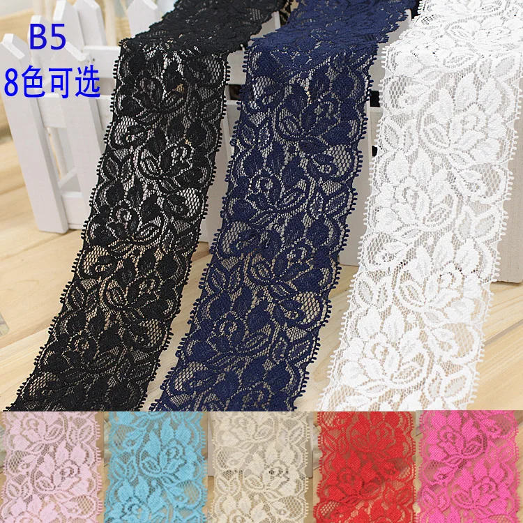 

6.5cm Soft Elastic Lace Trim Ribbon DIY Apparel Sewing Fabric DIY Garment Accessories Hollow Out Flower Embroidered Lace