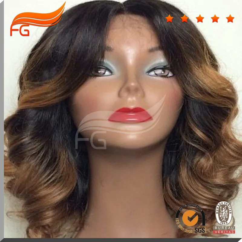 

Cheap Price Short Glueless Lace Wig Ombre Color T1B/6# Unprocessed Human Hair Middle Part Ombre Lace Wig