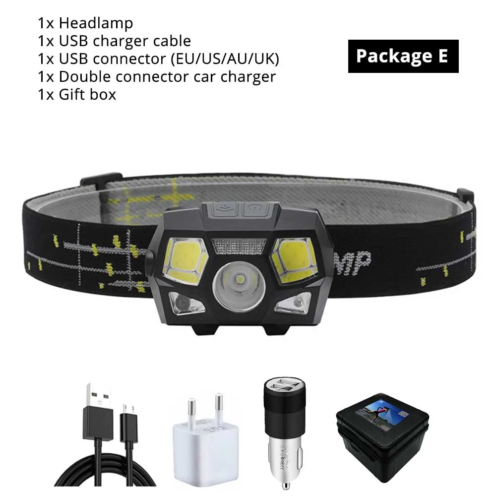 Супер яркий светодиодный налобный фонарь встроенный Индуктивный датчик USB Перезаряжаемый 6 режимов освещения светодиодный налобный фонарь для бега, рыбалки и т. д - Испускаемый цвет: Package E