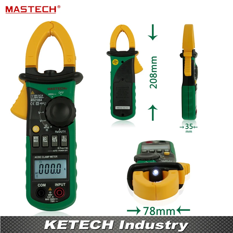 

Professional Digital Clamp Meter True-rms Inrush Current 66mF Capacitance Frequency Measurement Instrument Mastech MS2108