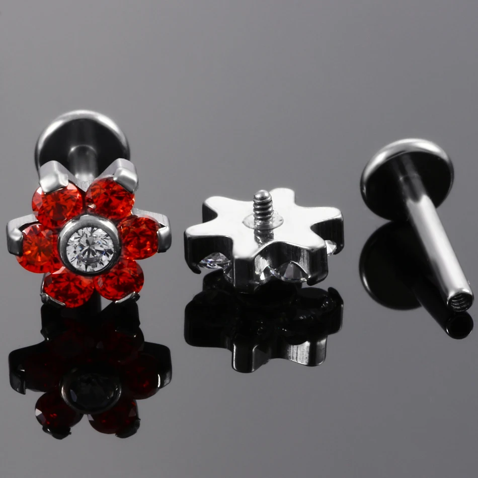 Мода 1 шт. G23 Титан цветок кольцо для пирсинга губ Бар кольца 16g зубец Циркон из нержавеющей стали, пупка, пирсинг серьга, ювелирные изделия для девушек