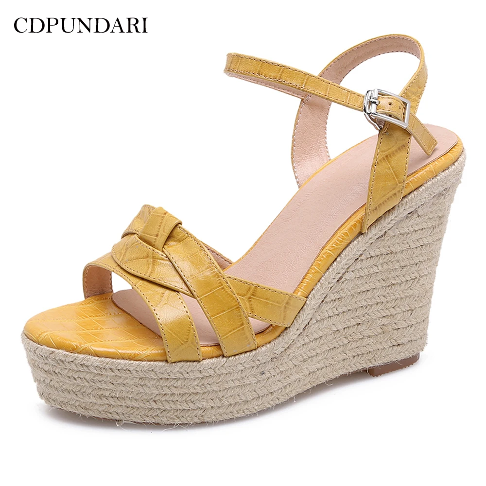 

CDPUNDARI Genuine Leather Wedges Sandals Women High heel Sandals Ladies Platform Sandals summer shoes woman