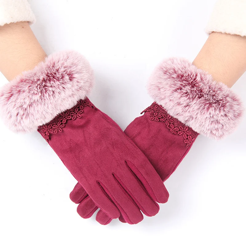 

Winter and Autumn High Quality Ladies Knitted Cashmere Warm Gloves Drive Warm Hair Opening Lace Gloves 3 Colors Guantes De Mujer