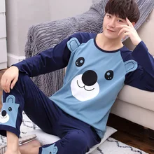 Yidanna для мужчин мультфильм с длинными рукавами Полный Длина пижамы комплект с О-образным вырезом одежда для сна мужские ночные пижамы повседневная одежда для сна хлопок