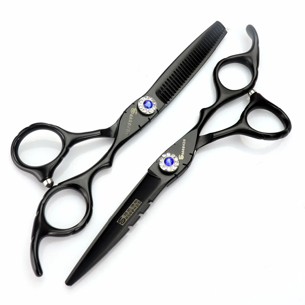 

Professional Hairdressing scissors 6.0 440c high quality Black barbershop thinning shears Cutting Clipper barber sissors