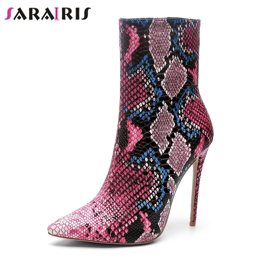 

SARAIRIS New 12cm High Heel Zip Best Quality Shoes Woman Casual Fashion Winter Mid Calf Boots 4 Colors Large Size 33-43
