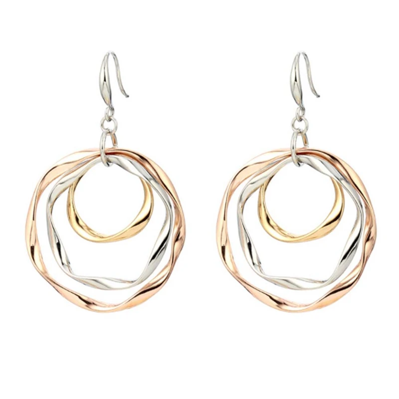 

Hot Charm Women Lady Valentine's Gift Silver Plated Charm Women Three Circles Earrings Individual Geometric Earrings Jewelry