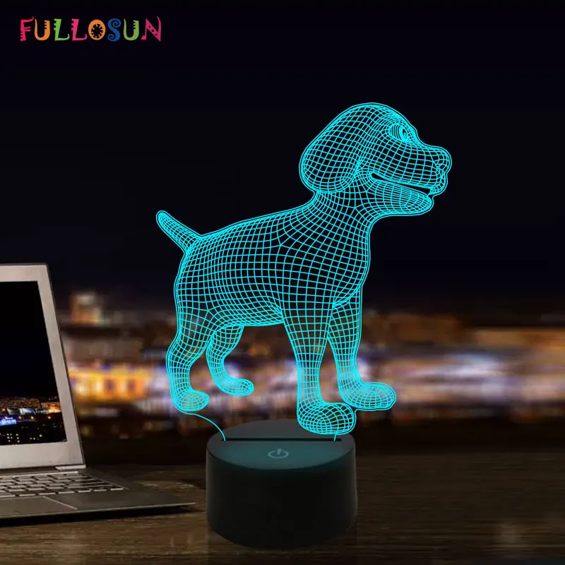 Новинка, 3D иллюзия, модель собаки, настольный ночник, разноцветный светодиодный светильник с Луной, креативные подарки для любителей собак