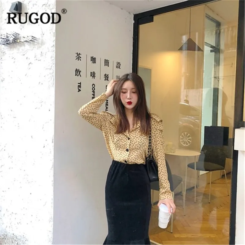 

RUGOD 2019 New Arrival Women Shirt Turn-down Collar Long Sleeves Polka Dot Single-breasted Female Blouse Spring Modis Mujer Tops