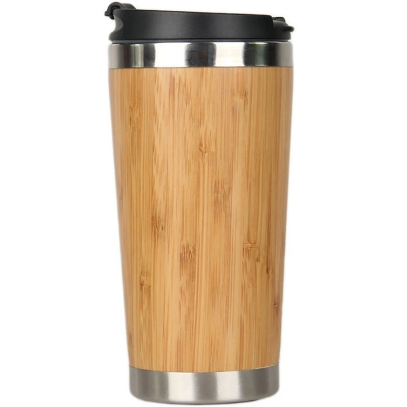 

450Ml Bamboo Coffee Cup Stainless Steel Coffee Travel Mug With Leak-Proof Cover Insulated Coffee Accompanying Cup Reusable Woo