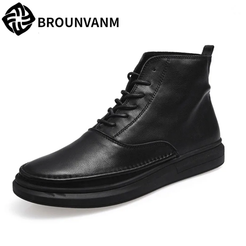 

Winter, thick soled boots are British retro shoes short round leather boots tube Riding boots tide