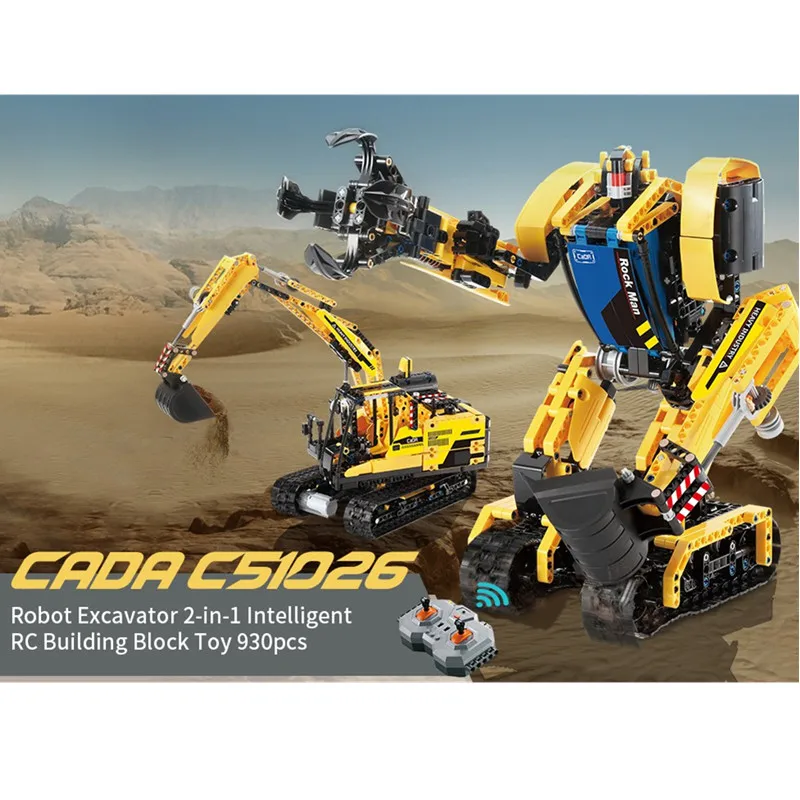 

CaDA C51026 Robot Excavator 2 in 1 Megalithic Intelligent RC Building Block Toy 930pcs Remote Control Robot RC Excavator Toys