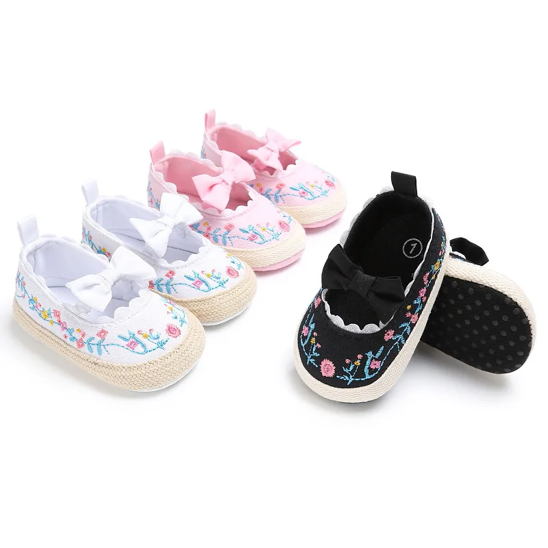 Нескользящие для маленьких девочек кроватки обувь холст Emboridary лук детская обувь летние Новорожденные Девочки Малыши принцесса обувь