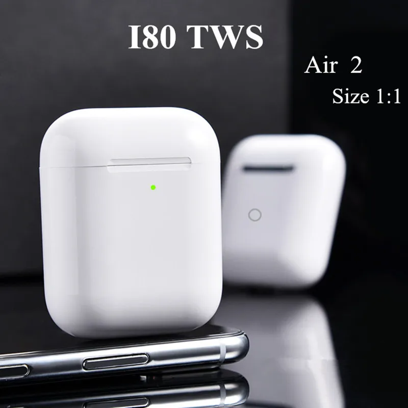 

I80 Tws Air2 Clone Copy Size 1:1 Bluetooth5.0 Headset Bass Wireless Charging Earbuds With Pop Up Pk H1 W1 i10 I12 I500 I1000TWS