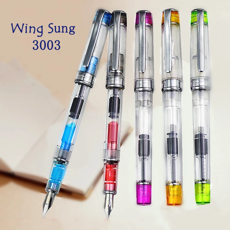 

5PCS Set Creative Wing Sung 3003 Transparent Fountain Pen Wingsung Converter Ink Pen Iridium EF/F 0.38/0.5mm for Student Office