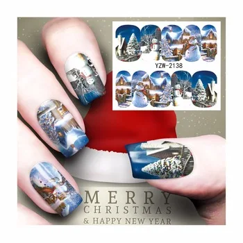 WUF 1 Sheet Nail Art Water Transfer Christmas Design Nail Sticker Watermark Decals DIY Nail Tips Decoration Wraps Tools 2138