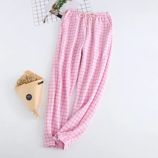 Fdfklak продукт Для женщин Пижама с брюками Демисезонный хлопок гостиная брюки пижамные штаны 7 видов стилей Пижамные брюки - Цвет: pink plaid