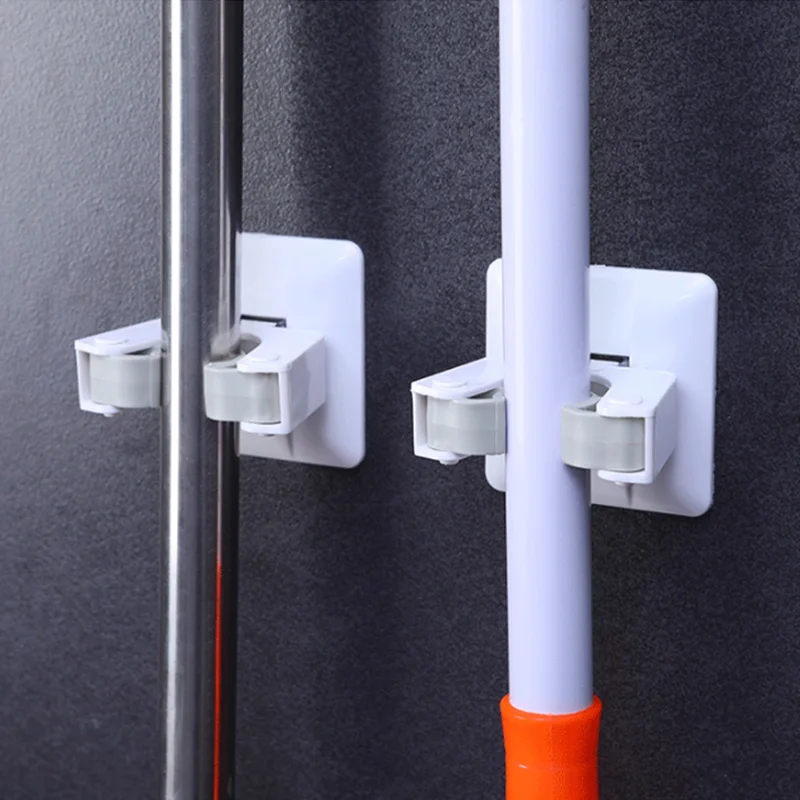 Non Punch Wall Sticker Mounted Mop Storage Broom Holder Hook Clip Powerful Seamless Mop Hook Bathroom Kitchen Home Organizer