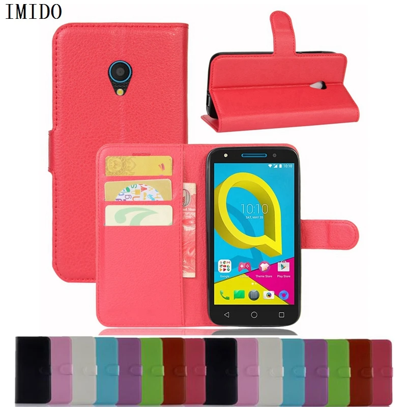 

IMIDO Wallet Stand Flip Cover For Alcatel U5 4G 5044 5044D 5044Y PU Leather Magnetic With Card For Alcatel U5 4G 5044