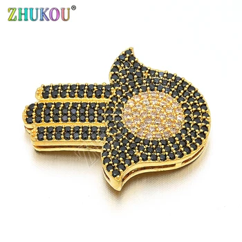

24*22mm Brass Cubic Zirconia CZ Hamsa Hand Charms Connectors DIY Jewelry Findings Bracelet Accessories, Model: VS88