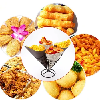 

4in1 French Fry Stand Cone Basket Holder Black Iron Rack Ice Cream Shape Food Shelves Bowl Kitchen Potato Fries Chips Appetizers