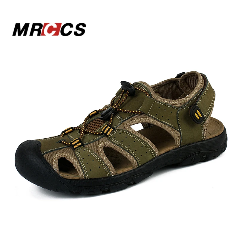 

MRCCS Men's Summer Cool Sandals Non Slip Genuine Leather Soft Rubber Sole Beach Shoe Quality Casual Shoes Large Size 11
